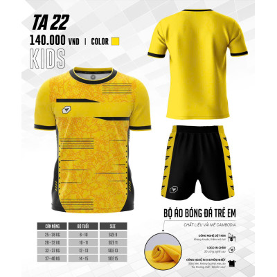 BỘ QUẦN ÁO ĐÁ BÓNG TRẺ EM KHÔNG LOGO TA22